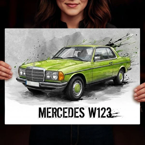 Duzy plakat metalowy Mercedes W123 Coupe